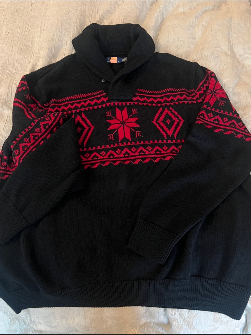 Polo by Ralph Lauren Black Turtleneck Sweater with Red Nordic Motif